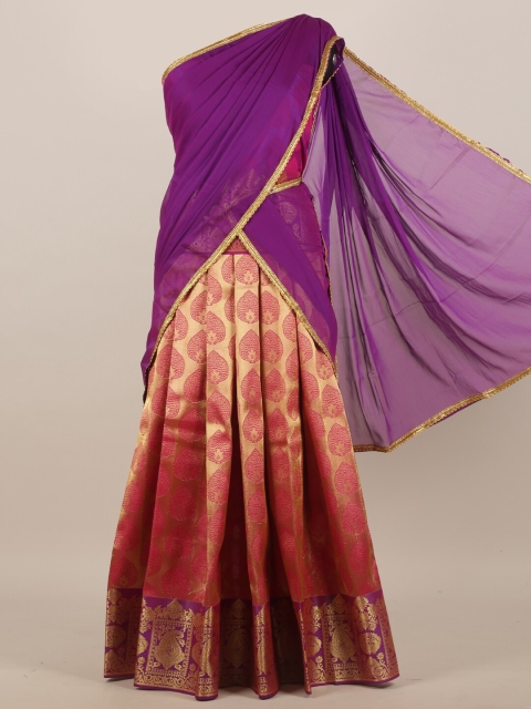 

Pothys Pink & Purple Ethnic Motifs Woven Design Half Saree