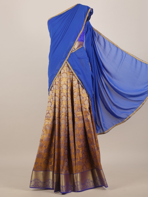 Pothys Blue & Gold-Toned Floral Half Saree Set