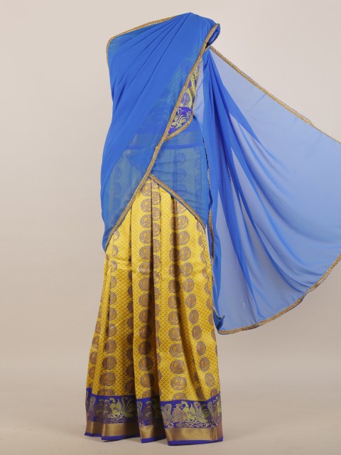 

Pothys Blue & Yellow Woven Design Half Saree