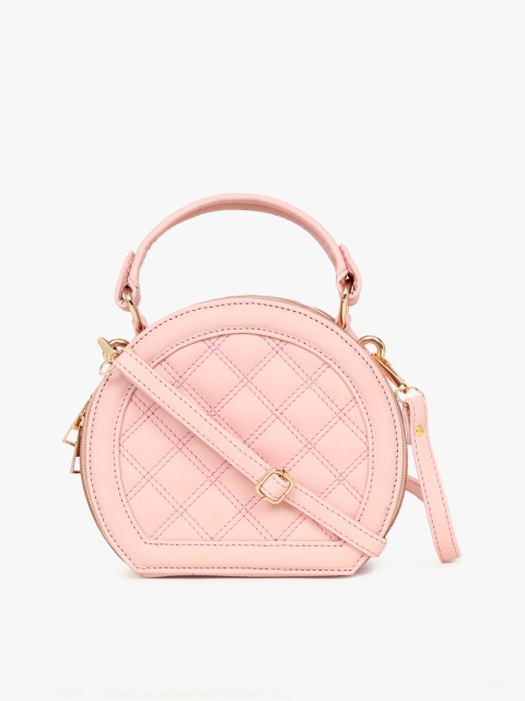 

LEGAL BRIBE Pink Geometric Textured PU Half Moon Sling Bag with Quilted