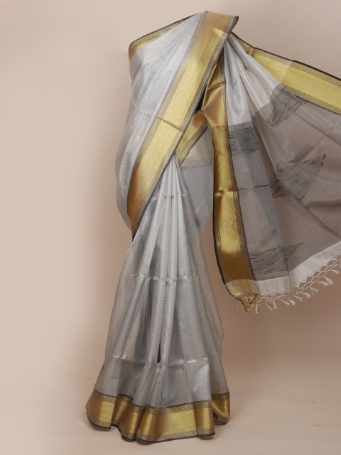 

Pothys Silver-Toned & Gold-Toned Tissue Saree