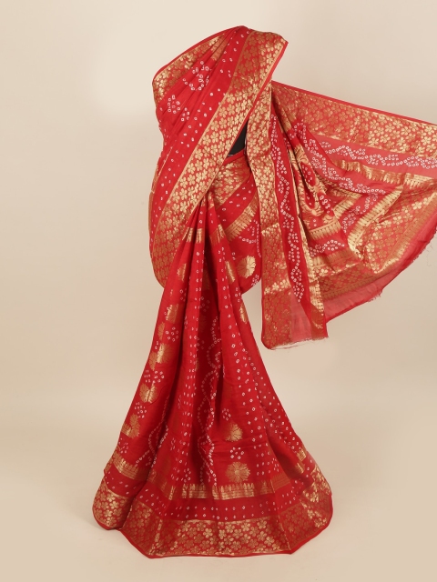 

Pothys Red & Golden Bandhani Art Silk Saree