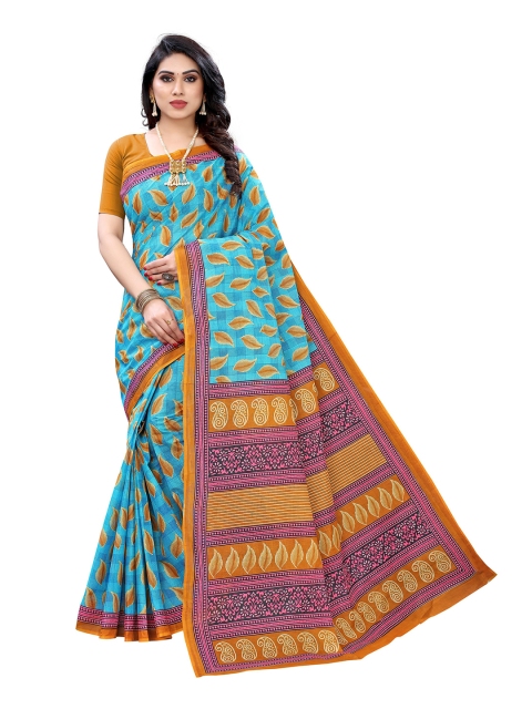 

KALINI Sea Green & Brown Floral Pure Cotton Saree