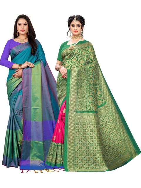 

KALINI Multicoloured Pack of 2 Ethnic Motifs Zari Art Silk Saree, Multi