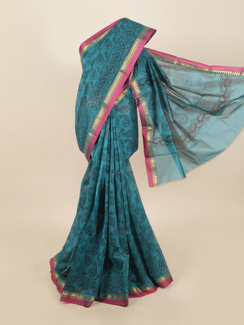 

Pothys Blue Ethnic Motifs Silk Cotton Saree