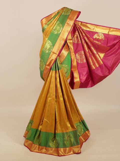 

Pothys Mustard & Green Silk Blend Woven Designed saree