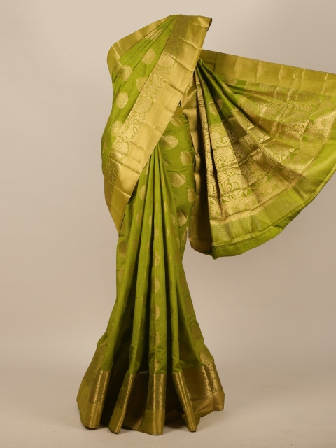 

Pothys Green & Gold-Toned Ethnic Motifs Zari Jute Silk Saree