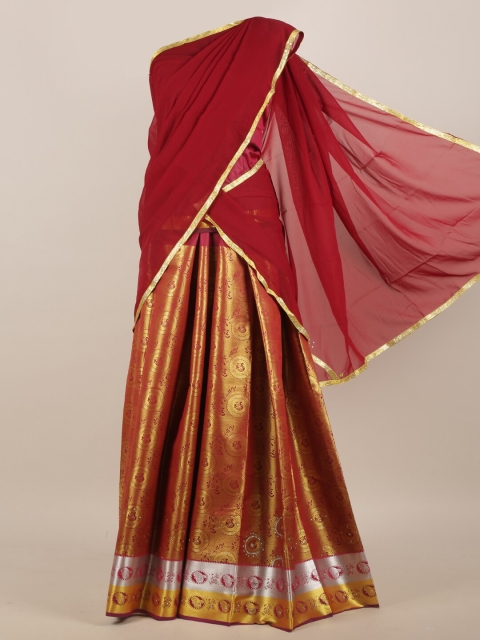 

Pothys Women Maroon & Gold Ethnic Motifs Half & Half Saree
