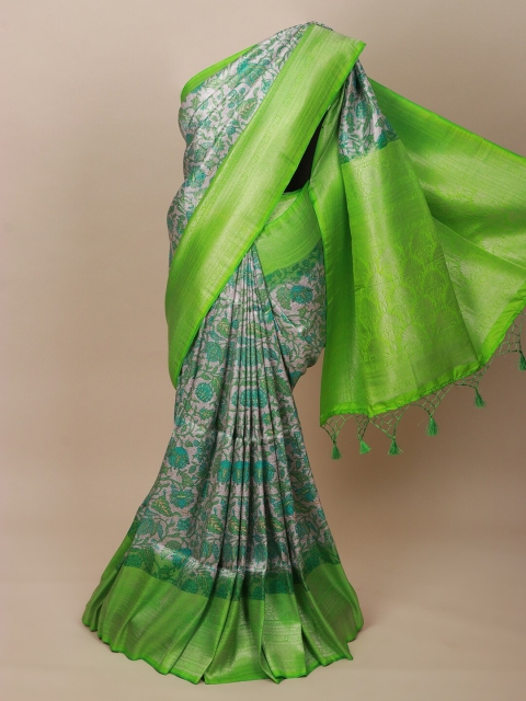 

Pothys Grey & Green Floral Art Silk Banarasi Saree