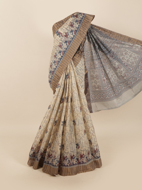 

Pothys Cream-Coloured & Grey Floral Saree