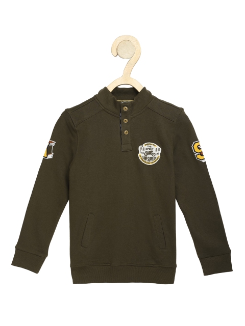 Allen Solly Junior Boys Olive Brown Cotton Sweatshirt