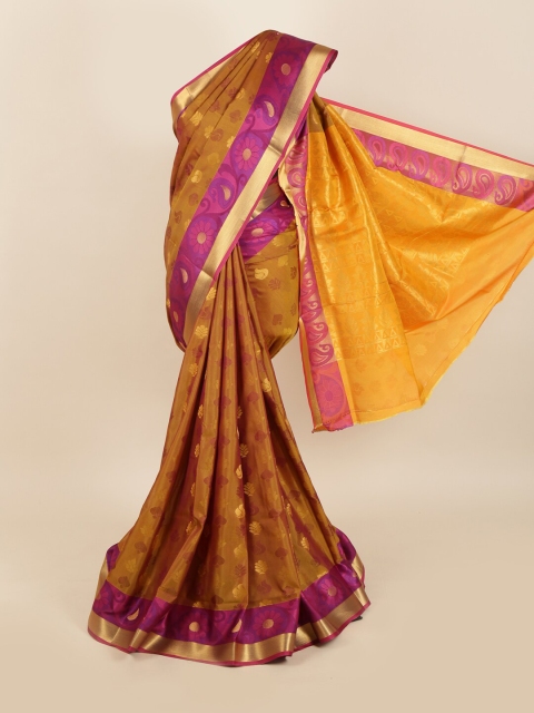 

Pothys Brown & Purple Woven Design Zari Silk Blend Saree