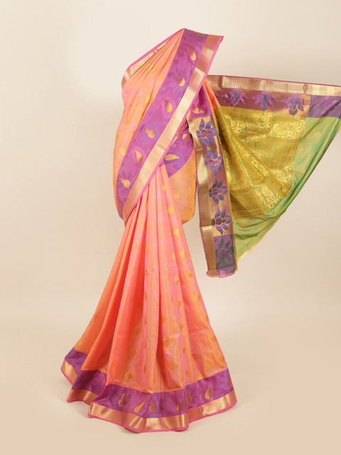 

Pothys Pink & Green Woven Design Zari Silk Blend Saree