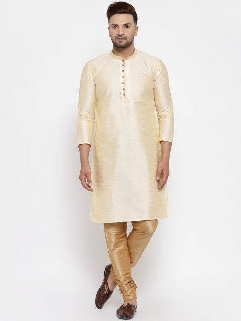 

MAXENCE Men Gold-Toned Linen Kurta with Churidar