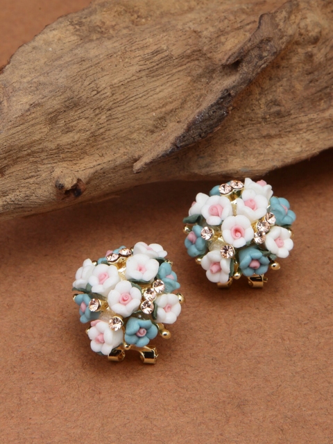 

Shining Diva Fashion Gold-Plated Green Floral Studs Earrings