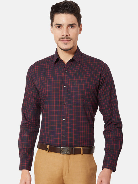 

Oxemberg Men Navy Blue Slim Fit Grid Tattersall Checks Checked Formal Shirt