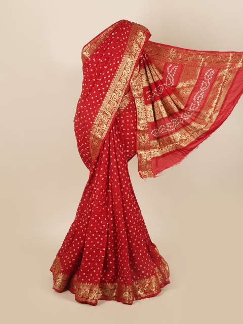 

Pothys Red & White Bandhani Zari Art Silk Saree