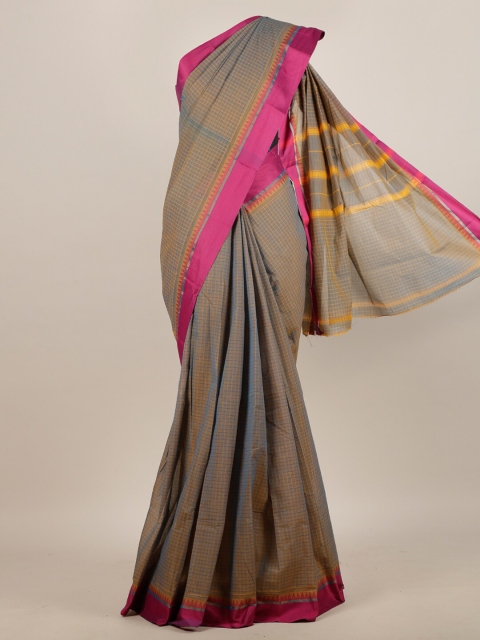 

Pothys Brown & Pink Checked Pure Cotton Saree