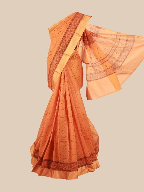 

Pothys Peach-Coloured & Maroon Ethnic Motifs Silk Cotton Saree