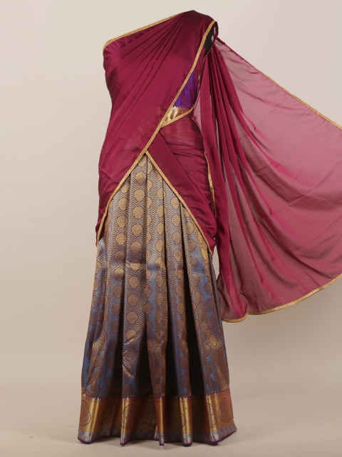 

Pothys Women Magenta & Blue Ethnic Motifs Half & Half Saree