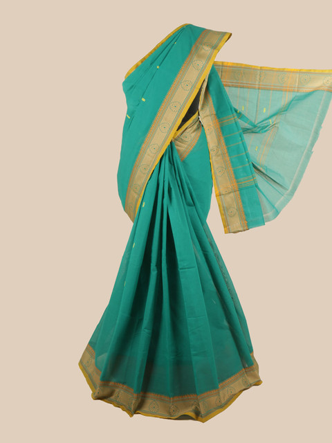 

Pothys Green & Gold-Toned Solid Pure Cotton Saree
