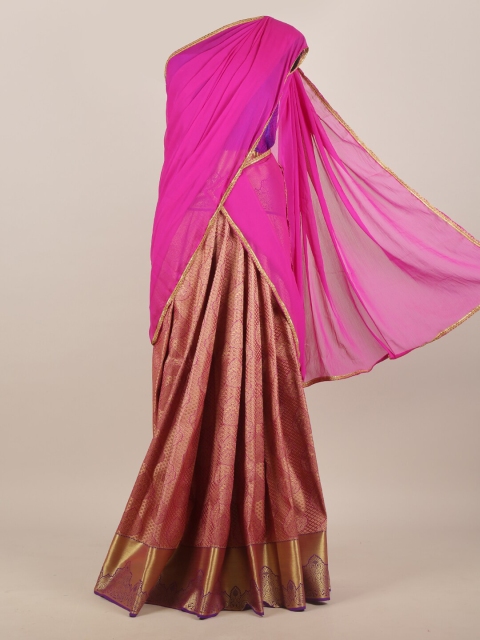 

Pothys Pink & Rust Woven Design Half Lehenga Saree