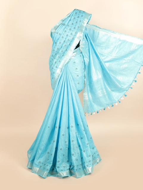

Pothys Blue & Black Ethnic Motifs Zari Linen Blend Saree
