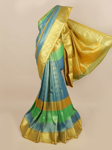 

Pothys Blue & Green Woven Design Stone Work Border Saree