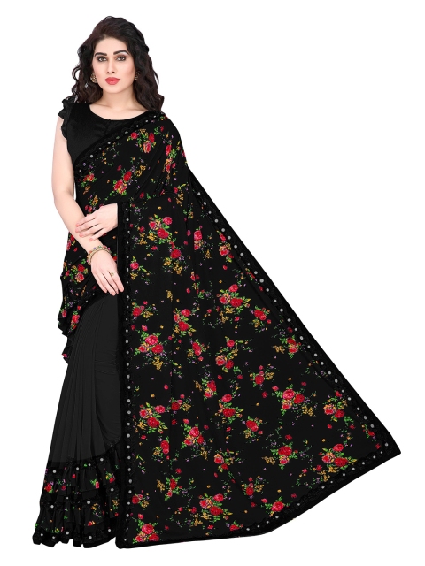 

Mirchi Fashion Black & Red Floral Mirror Work Bagh Saree