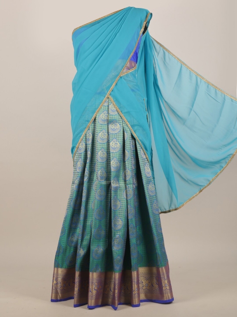 

Pothys Women Blue & Green Ethnic Motifs Half & Half Saree