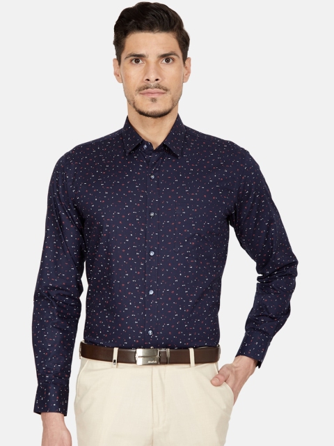 

Oxemberg Men Navy Blue Slim Fit Printed Cotton Formal Shirt