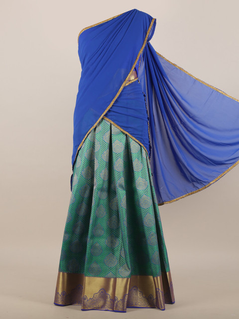 

Pothys Blue & Green Woven Design Zari Half Lehenga Saree