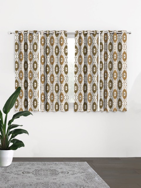 

HOUZZCODE Olive Green & Off White Ikat Set of 4 Black Out Window Curtains