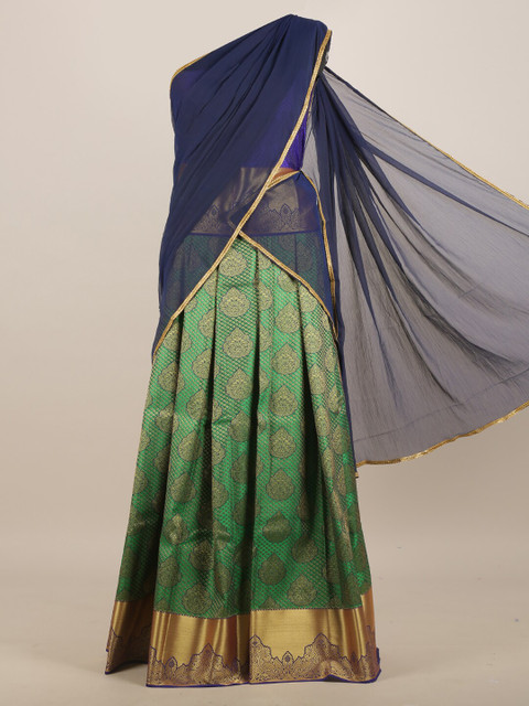 

Pothys Navy Blue & Green Ethnic Motifs Half and Half Saree