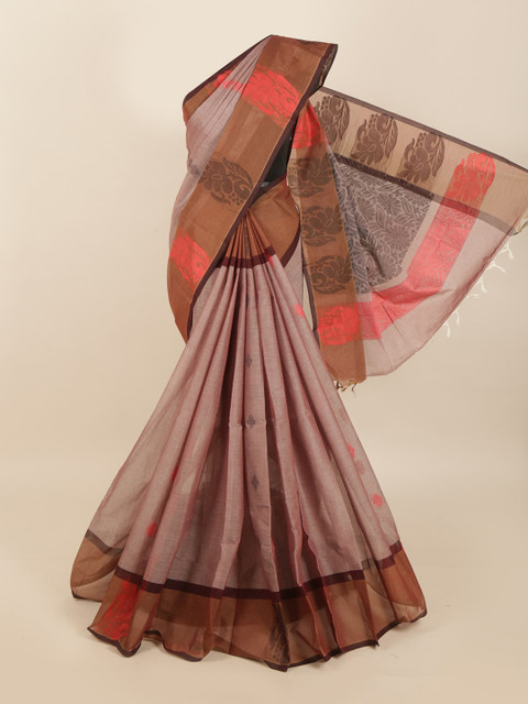 

Pothys Pink & Brown Cotton Blend Floral Saree
