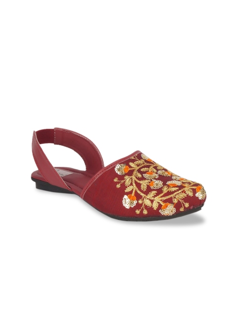 

The Desi Dulhan Women Maroon Embroidered Ethnic Mules Flats