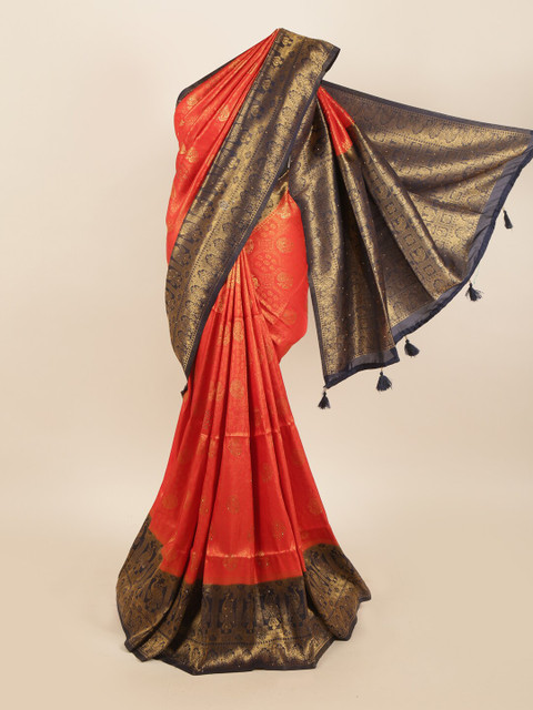 

Pothys Red & Navy Blue Woven Design Jute Silk Saree