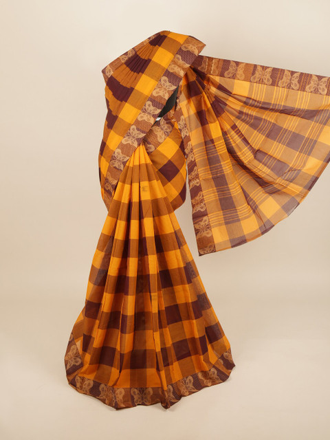 

Pothys Mustard & Brown Checked Pure Cotton Saree