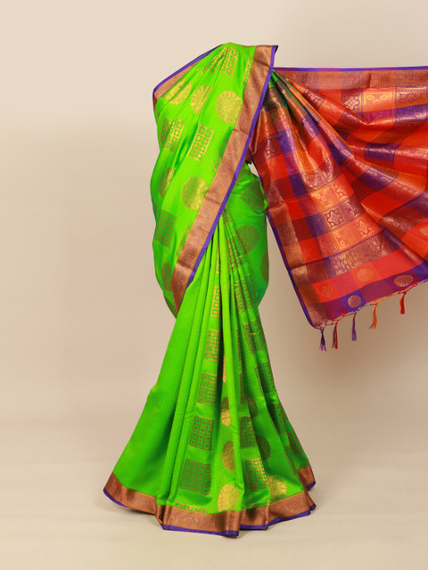 

Pothys Green & Red Ethnic Motifs Zari Art Silk Saree