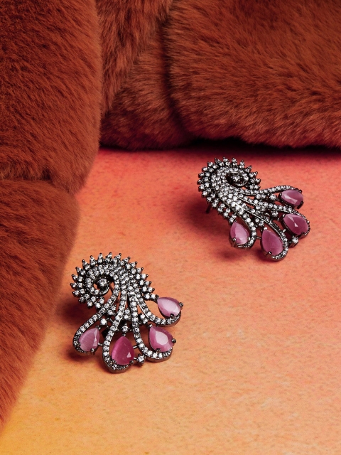 

GloBox By ZeroKaata Gold-Plated Pink Crystal Stone Studded Earrings