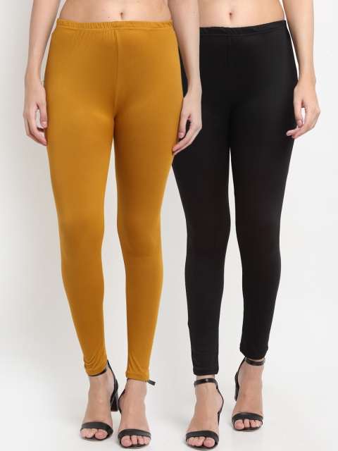 

NEUDIS Women Pack Of 2 Solid Ankle-Length Leggings, Black