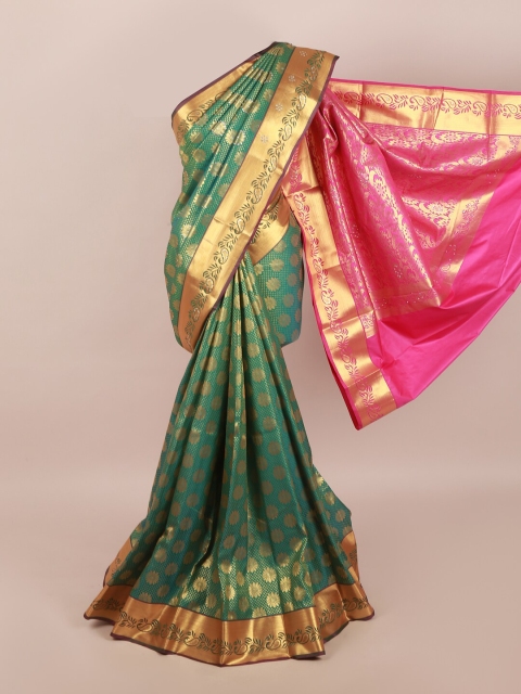 

Pothys Green & Pink Floral Zari Saree
