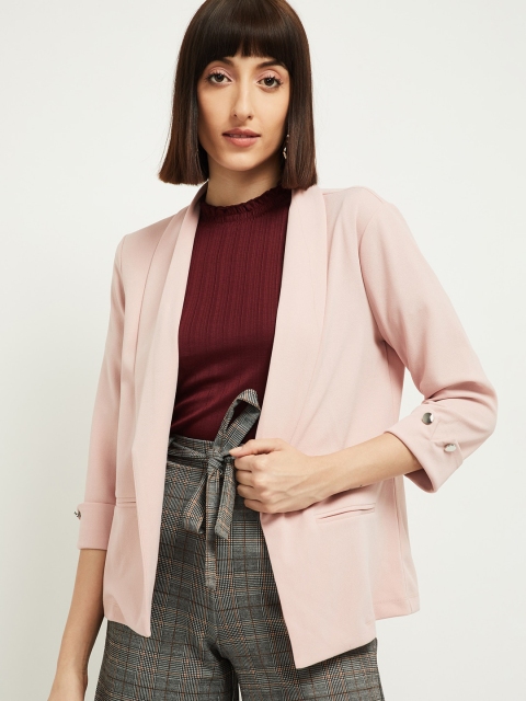 

max Women Pink Striped Lightweight Longline Open Front Jacket