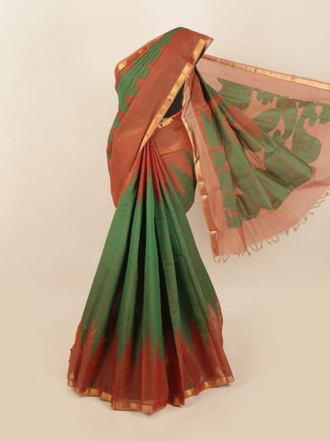 

Pothys Green & Brown Cotton Blend Woven Design Saree
