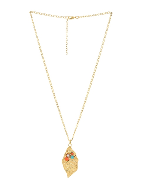 

ZeroKaata Gold-Plated & Red Artificial Stone-Studded Pendant With Chain