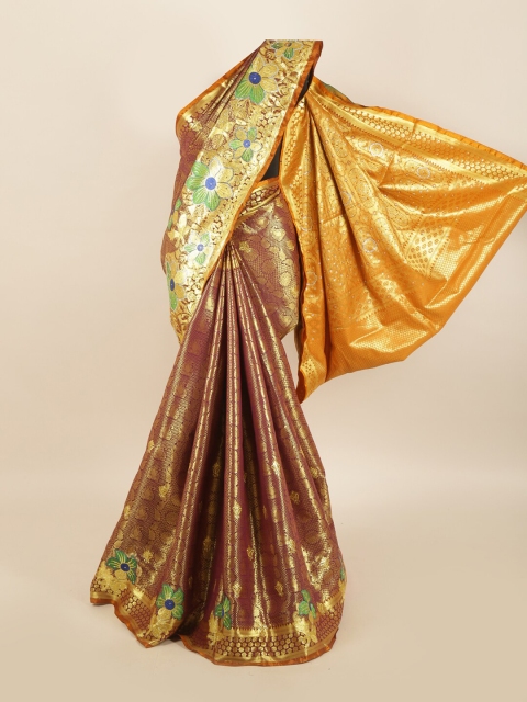 

Pothys Brown & Mustard Woven Design Art Silk Saree