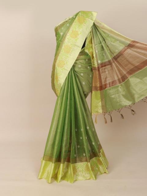 

Pothys Green & Brown Floral Zari Tissue Saree