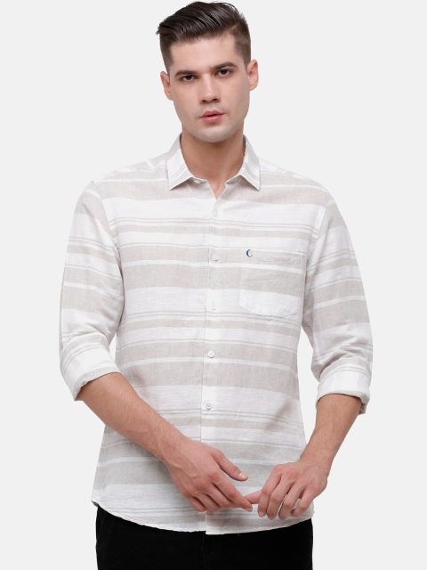 

CAVALLO by Linen Club Men White Horizontal Striped Casual Shirt