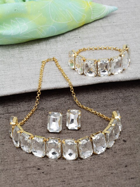

Shining Diva Gold-Plated & White Crystal-Studded Choker Jewellery Set