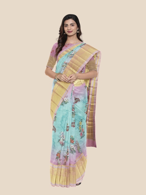

Kalamandir Blue & Purple Floral Print Silk Blend Saree